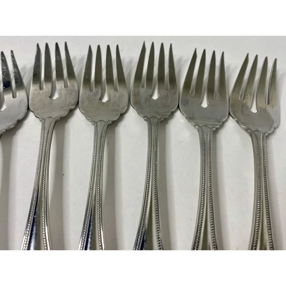 Oneida Stainless Arbor American Harmony 8 Salad Forks Glossy Beaded Edge